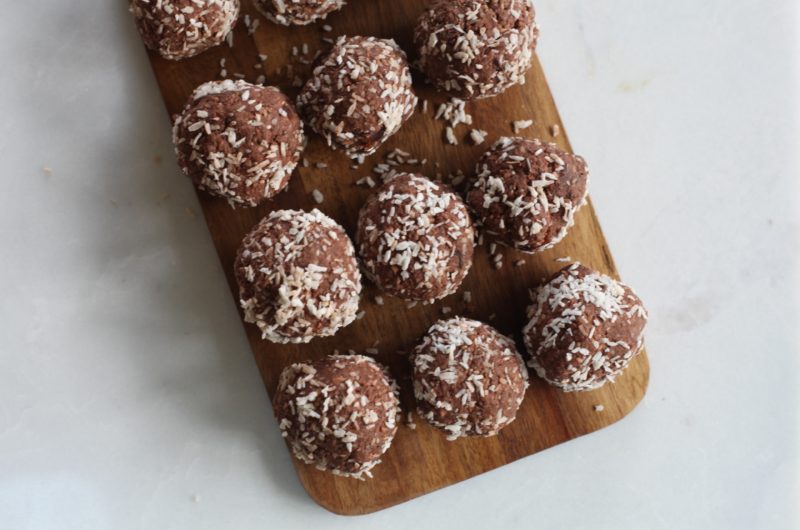 Bliss Balls on a wooden board
